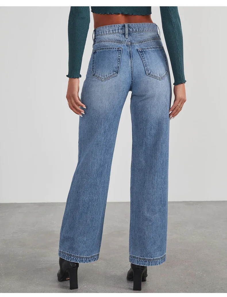 105 - Ladies Straight Fit Long Denim Jeans | Wholesale OEM Private Label Factory