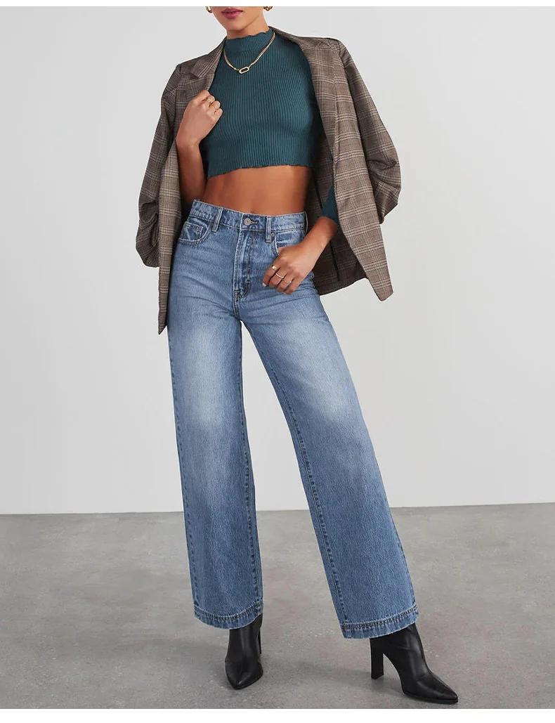 105 – Ladies Straight Fit Long Denim Jeans | Wholesale OEM Private Label Factory