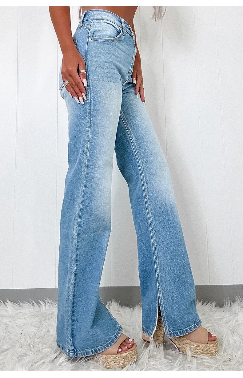 25-070 - Ladies Straight Fit Long Denim Jeans | Wholesale OEM Private Label Factory