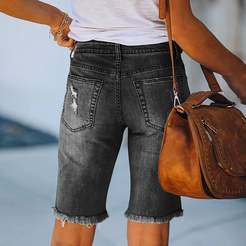 6812BLK – Ladies Black Straight Fit Denim Shorts | Wholesale OEM Private Label Factory