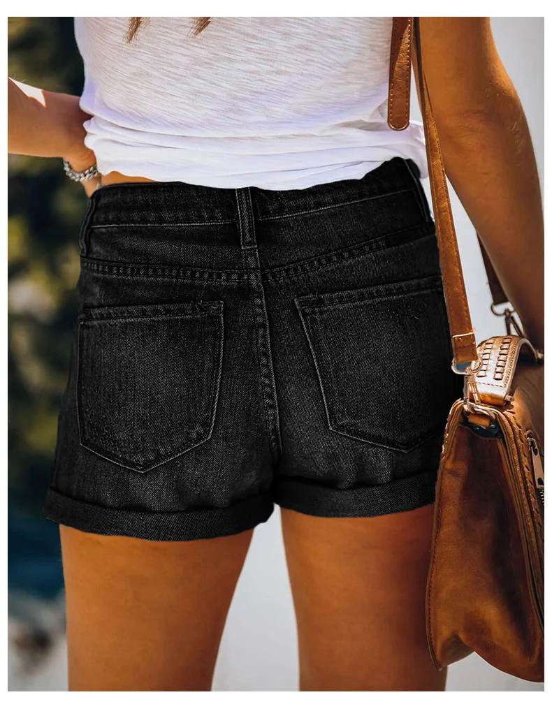 882BLK – Ladies Black Straight Fit Denim Shorts | Wholesale OEM Private Label Factory